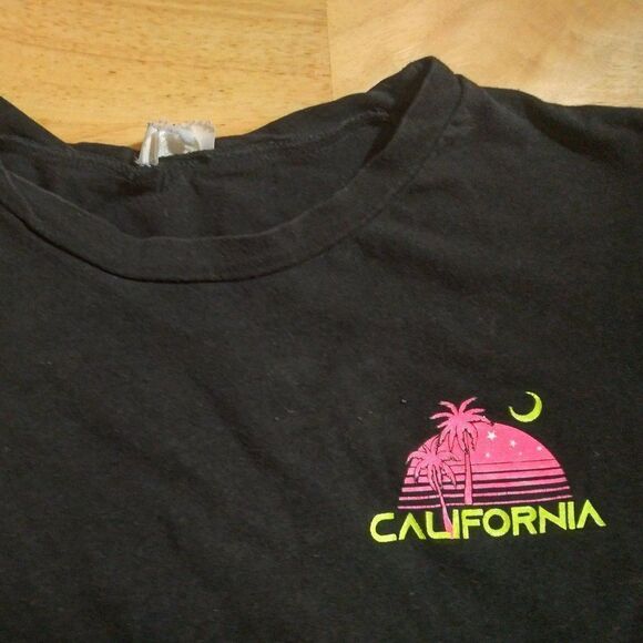 Vintage 90s California Beach Sunset Neon Crop Top T-Shirt - Picture 6 of 9